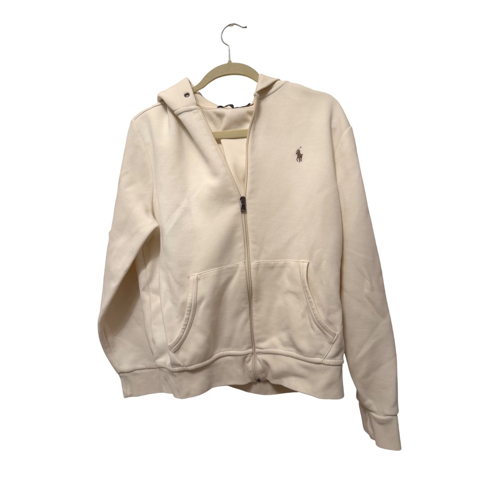 Polo Ralph Lauren Mens Cream Full Zip Fleece Hoodie Pony Logo Size M
